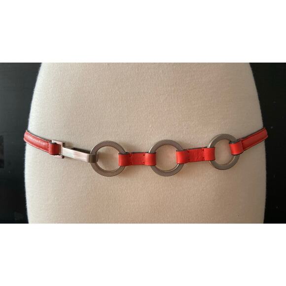 ANN TAYLOR Skinny Coral Leather Waist Belt w/Clasp Buckle sz L - Picture 1 of 8